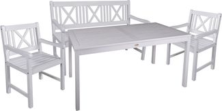 Garten-Sitzgruppe LYON 4-tlg. - Eukalyptus, Weiß | Gartenmöbel-Set Gartengarnitur Garten-Essgruppe mit Stühlen und Esstisch