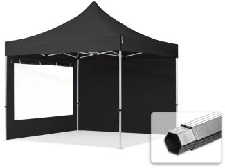 3x3 m Faltpavillon PROFESSIONAL Alu 40mm, Seitenteile mit Panoramafenstern, schwarz