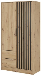 Compleo Kleiderschrank LISA Drehtürenschrank mit Lamellen, 2-türige Schrank, 100 cm