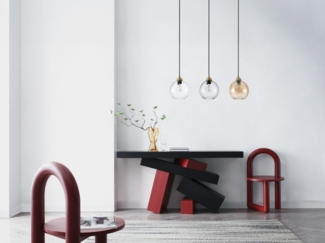 Vente-unique - Hängeleuchte - Metall & Rauchglas - 3 Kugeln - 80 x 120 x 20 cm - Goldfarben - SUSANNE