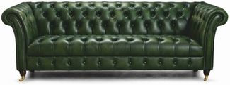 Casa Padrino Luxus Chesterfield Leder 3er Sofa Grün 235 cm - Echtleder Möbel