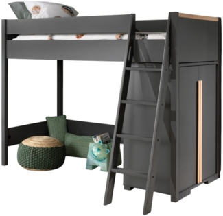 Kinderzimmer Set Kariotta 1 Hochbett Holzwerkstoff + Holz Grau/Buche