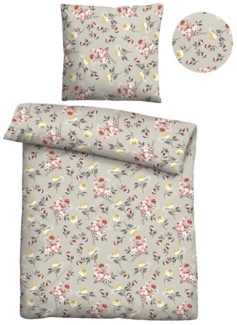 Traumhaft schlafen - Castell - Markenbettwäsche Polycotton Biber 0351106 BLÜMCHEN, grau, 1x 135x200 cm + 1x 80x80 cm