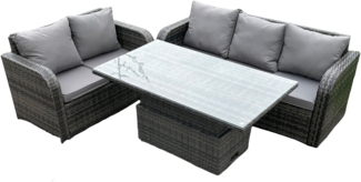 Fimous Outdoor Rattan Gartenmöbel Sets Höhenverstellbarer aufsteigender Esstisch Lounge Sofa Set Dunkelgrau gemischt