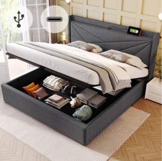 STILVORA Polsterbett 180x200 Stauraumbett Jugendbett mit USB-C,Bettgestell mit Lattenrost (180x200 mit lattenrost, Ohne Matratze), Massivholz Stauraumbett mit USB/Typ-C Ladeanschluss