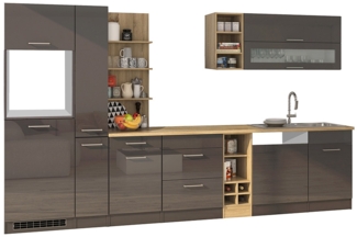 Komplett-Küche 340 cm grau MARANELLO-03 , Anthrazit Hochglanz ohne E-Geräte B x H x T ca. 340 x 200 x 60cm