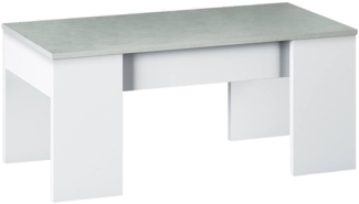 Dmora Couchtisch Almas, Couchtisch mit hochklappbarer Platte, niedriger Wohnzimmertisch, 100x50h45/56 cm, Weiß und Beton