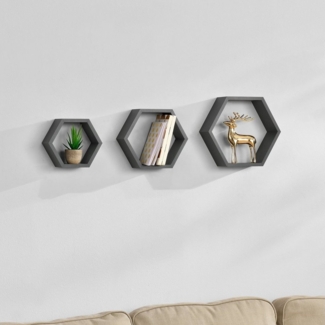 en. casa Wandregal, »Lyngdal« Design Hängeregal Bücherregal dunkelgrau