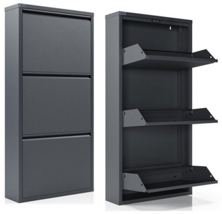 Kaufexpress GmbH Schuhschrank Metall-Schuhregal mit 3 Klappen – schmal, platzsparend & montiert Modern, robust & platzsparend – ideal für Flur, Diele oder Garderobe