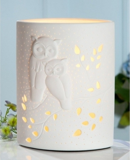 GILDE Tischleuchte Porzellan Lampe Ellipse Eulenpaar weiß 28cm, ohne Leuchtmittel, Biskuitporzellan