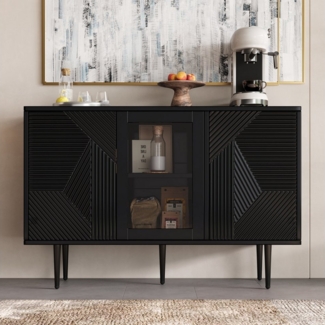 Flieks Kommode (120x38x79,5 cm, 1 St, mit verstellbaren Einlegeböden und Metallbeine), Sideboard mit Glastüren Küchenschrank Wohnzimmerschrank