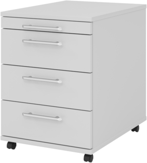 bümö basic Rollcontainer mit Schubladen, Container aus Holz in grau - Rollwagen für's Büro als Schreibtisch Unterschrank, Bürocontainer od. Schreibtischcontainer mit Relinggriffe, 1606-5-5-RE