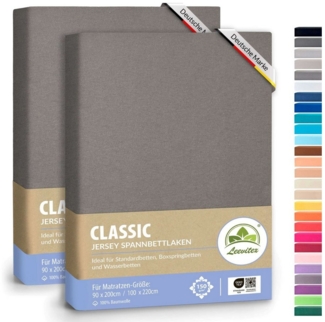 leevitex® Spannbettlaken Spannbettlaken Graphit / Grau 2er Pack 90x200 - 100x220, Mako-Jersey, Gummizug: rundum, (2 Stück), OEKO-TEX® STANDARD 100 zertifiziert