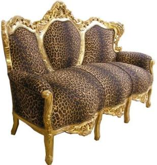 Casa Padrino Barock Sofa Garnitur "King" Leopard/Gold Cocuh Wohnzimmer Möbel