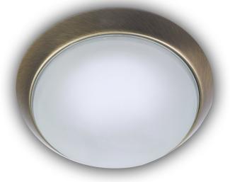 Deckenleuchte, Glas satiniert mit Klarrand, Dekorring Altmessing, Ø 25cm