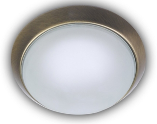 Deckenleuchte, Glas Weiß mit Klarrand, Dekorring Altmessing, Ø 25cm