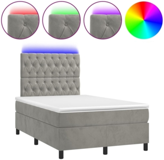 vidaXL Boxspringbett mit Matratze & LED Hellgrau 120x200 cm Samt, Härtegrad: H2 [3136293]
