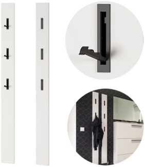 Lomadox Garderobenpaneel UTRERA-01, Schmales mit Klapphaken in Weiß, B/H/T: ca. 15/170/3 cm