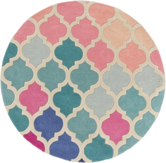 FLAIR RUGS Wollteppich Rosella, rund, Höhe: 10 mm, mit Hoch-Tief-Effekt, Wohnzimmer