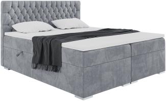 MEBLINI Boxspringbett DALIA 140x200 cm mit Bettkasten - H4/Grau Samt Polsterbett - Doppelbett mit Topper & Taschenfederkern-Matratze