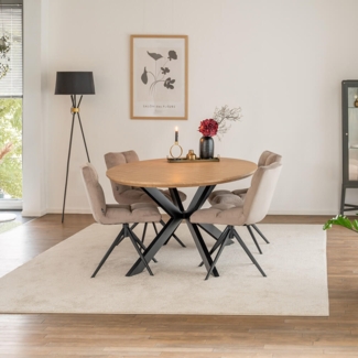 HOME DELUXE Essgruppe Oval inkl. Sternfuß - 200 x 120 cm Fishbone Oak 4 Stühle Hellbraun