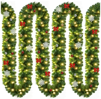 Kunstgirlande, Casaria, Höhe 28 cm, Weihnachtsgirlande geschmückt 10m 160 LED Warmweiß Innen Außen IP44