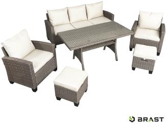 BRAST Gartenmöbel Set Delight Braun/Cappuccino bis zu 7 Personen inkl. extra Dicke Kissen Outdoor Loungemöbel Sitzgruppe Essgruppe Garnitur