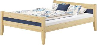 Massivholzbett Kiefer 140x200 modernes Polsterbett, Polsterfarbe navy blue