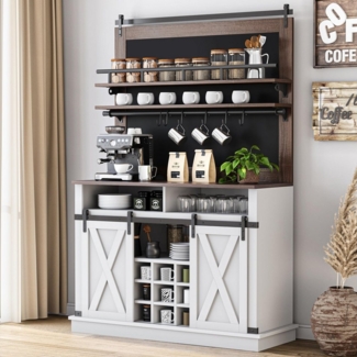 GarveeMore Barschrank Kaffeeschrank Küchenbuffet Sideboard mitSchiebetür Für Bauernhaus 190x110x40CM Kaffeeschrank mit Stauraum Großer Barschrank