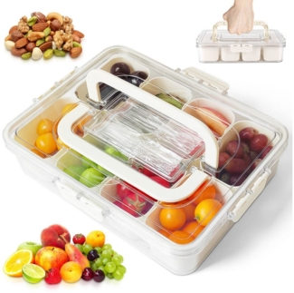 BlingBin Frischhaltedose Snackbox Snackteller Servierplatten mit 8 Fächern, Deckel und Griff, PET+PP, (Herausnehmbarer Tragbarer Snackbox-Organizer, 1-tlg, 30,7*23,8*7cm), Große Picknickbox für Süßigkeiten, Bonbons, Früchte, Nüsse und Kekse