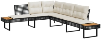 vidaXL Gartensofa in L-Form mit Kissen Schwarz Poly Rattan und Akazie 365634