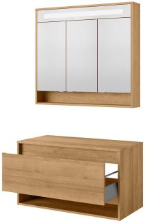 Fackelmann NATURA Badmöbelset 2-teilig, LED Spiegelschrank, 94 cm breit, Braun hell