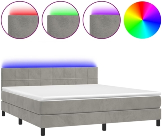 vidaXL Boxspringbett mit Matratze & LED Hellgrau 180x200 cm Samt 3134417