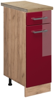Küchenunterschrank R-Line Rot Hochglanz 30 cm , AP Eiche Vicco