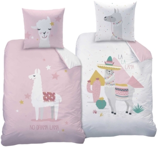 Lama Bettwäsche Set für Mädchen Kinderbettwäsche 135x200 80x80 cm aus 100% Baumwolle mit Motiv zum Wenden