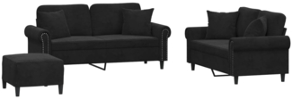 vidaXL 3-tlg. Sofagarnitur mit Kissen Schwarz Samt 3202245
