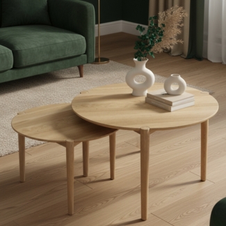 skølm 'Åsarna' Couchtisch, 2er Set, Massivholz Eiche, natur geölt, Ø70 und Ø55 cm, Beistelltisch für Wohnzimmer