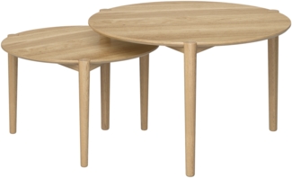 skølm 'Åsarna' Couchtisch, Eiche mit 3 Beinen, geölt, Ø70 und Ø55 cm, 2er Set
