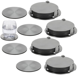 HAC24 Glasuntersetzer Edelstahl Untersetzer Set Tassenuntersetzer Tischuntersetzer, Set, 28-tlg, Inkl. Halterung, Ø 10 cm
