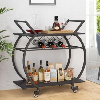 LuxusKollektion Bartisch Servierwagen mit Rollen und Weinregal für Küche und Bar 76 x 40 x 84 cm
