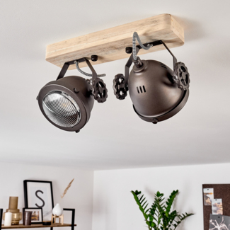 hofstein Deckenleuchte »Biati« verstellbare Deckenlampe, Metall/Holz/Glas, Schwarz-Braun, ohne Leuchtmittel, 2xGU10, max. 50 Watt, dreh-/schwenkbarer Spot im Retro Design, Natur