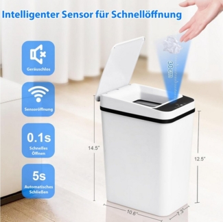 AKKEE Mülleimer mit Sensor 12L Elektrischer Mülleimer Mit Automatischem Deckel, Infrarotsensorik