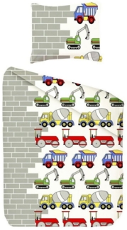 JACK Kinderbettwäsche Renforcé Linon Bettwäsche 2 tlg. 135x200cm Baustelle Baufahrzeuge, Renforcé, 2 teilig, aktuell und chic, Baumwolle, Öko-Tex zertifiziert