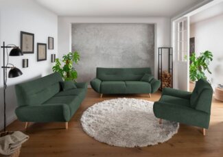 INOSIGN 3-Sitzer Drago, elegant und zeitlos, komfortabel, mit Holzfuß, frei im Raum stellbar, inkl. 1 Zierkissen