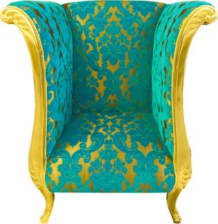 Extravaganter Pompöös by Casa Padrino Luxus Designer Sessel von Harald Glööckler Türkis Bouquet Muster / Gold - Pompööser Barock Sessel