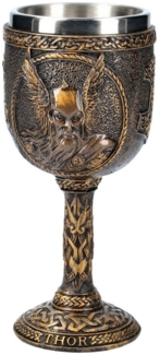 Figuren Shop GmbH Becher Wikinger Kelch - Nordischer Gott Thor - Dekoration Götter, Kunststein (Polyresin), Edelstahl