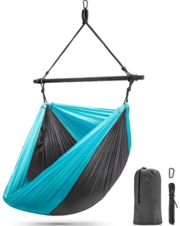 Diyarts Hängematte (XL Hängesessel bis 225 kg, faltbar, mit Metallstütze & Seitentasche), faltbar, mit Metallstütze & Seitentasche – ideal für drinnen & draußen