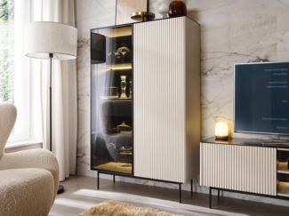 Compleo Standvitrine mit Schublade,gehärtetes Glas, Klassisch Vitrine mit Metallfüße