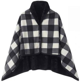 Wohndecke Cape Damen Poncho mit Knöpfen Karierte Plaid, MAGICSHE