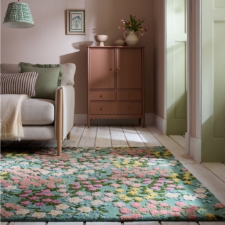 FLAIR RUGS Wollteppich Emilia Floral, Hoch-Tief-Struktur, rechteckig, Höhe: 9 mm, florales Design, Wohnzimmer, Schlafzimmer, Esszimmer
